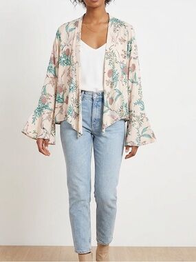 Zara Woman Cream Blouse with Pink and Mint Floral Print